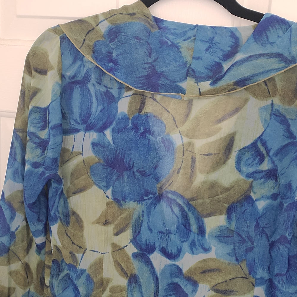 RONNY KOBO, Blue & Olive Floral Ruffle Wrap Blouse - Picture 10 of 11